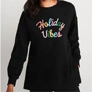 Old Navy Oversized Vintage Tunic Sweatshirt Black Holiday Vibes